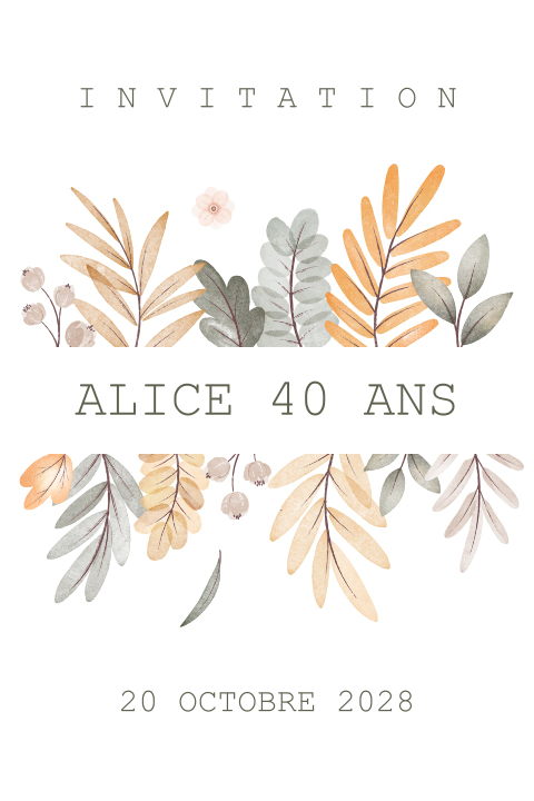 Carte d'invitation avec des branches automnales