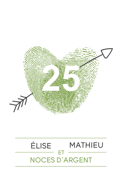 Invitation pour les noces d'argent avec empreinte en forme de cœur
