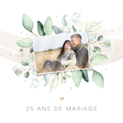 Invitation anniversaire mariage avec feuilles d'eucalyptus 
