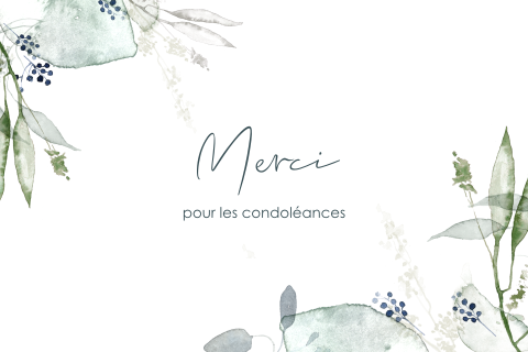 Carte de remerciement de condoléances avec des branches en aquarelle