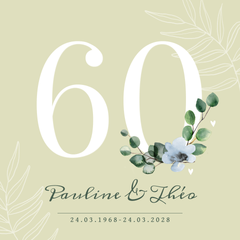 Invitation noces de diamant avec fond vert doux