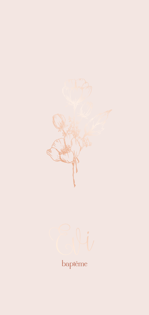 Faire-part de baptême avec dorures rosées et fleurs