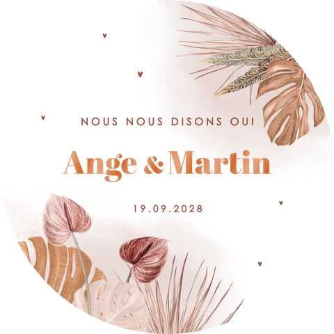 Faire-part rond fleurs exotiques et feuilles