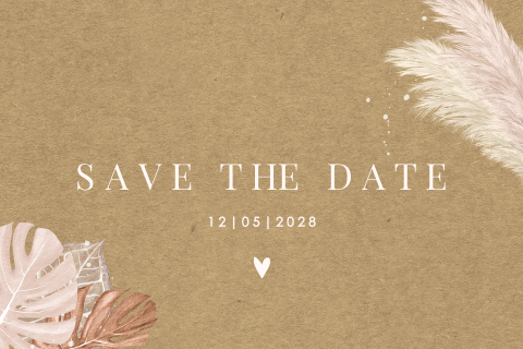 Save the date avec des feuilles de couleur au look Kraft