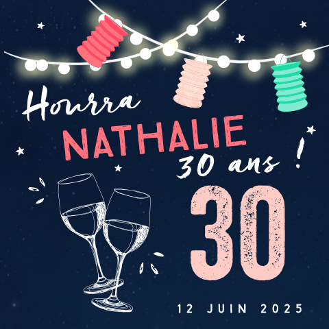 Carte d'invitation festive pour les 30 ans avec des lanternes colorées