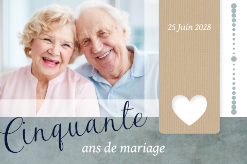 Invitation noces d'or avec photo et accents bleus