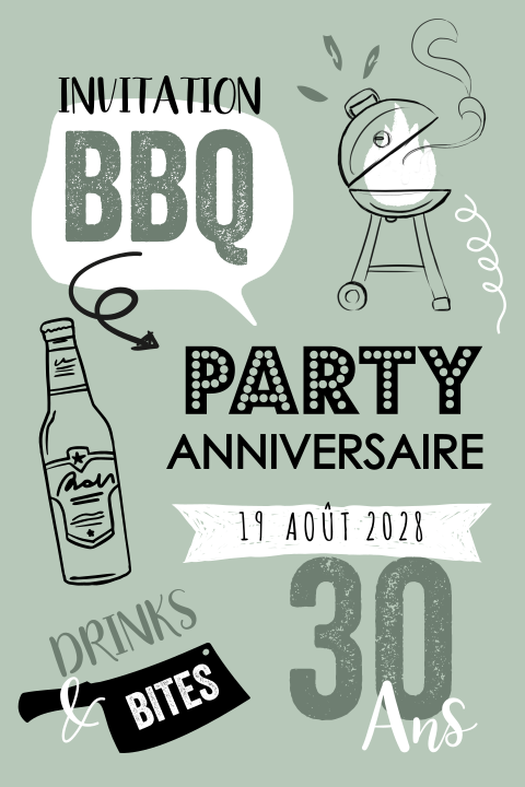 Carte d'invitation moderne pour une garden party avec illustrations