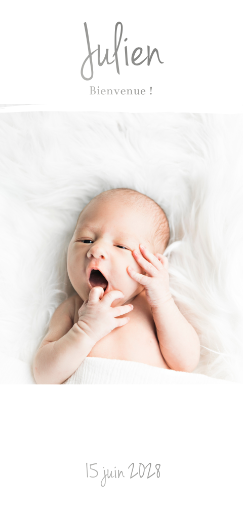 Faire-part de naissance avec photo et dorure argentée à créer