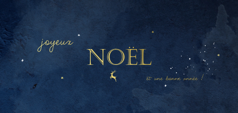 Carte de Noël professionnelle sur fond bleu foncé avec un renne doré