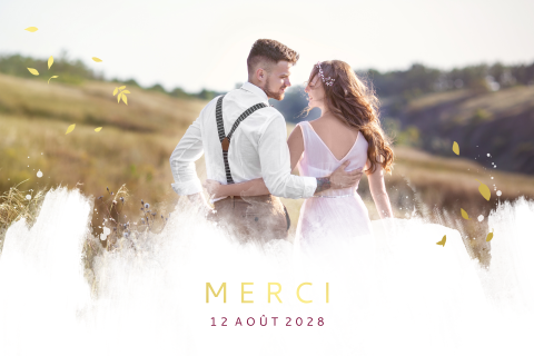 Carte de remerciement avec dorure et feuilles bordeaux