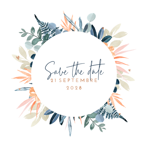 Save the date ronde avec des feuilles automnales