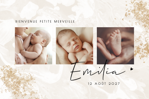 Faire-part de naissance avec photos et fond rose poudré