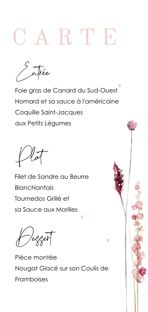 Jolie carte de menu avec des fleurs aquarelles