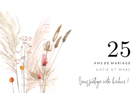 Invitation noces d'argent avec fleurs des champs