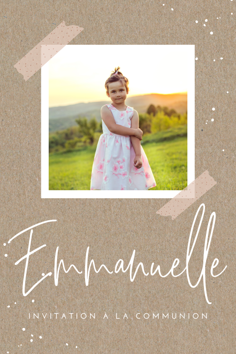 Faire-part de communion au look kraft avec photo