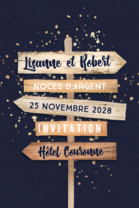Invitation originale pour noces d'argent avec panneau de direction