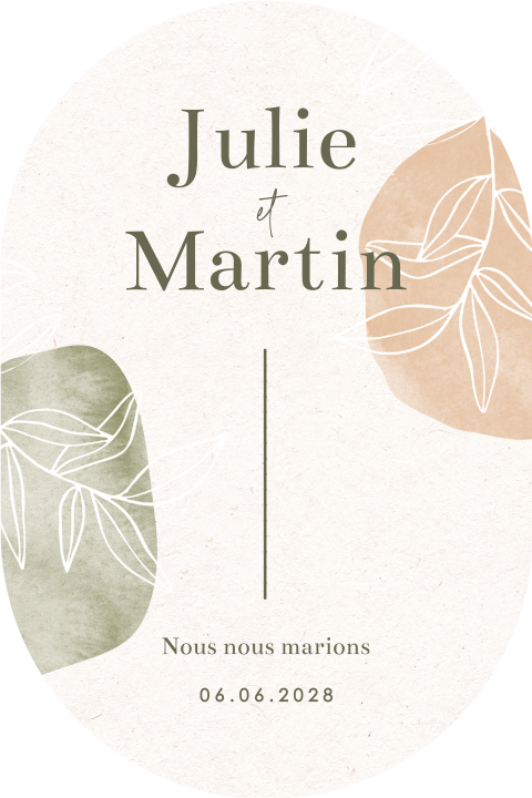 Faire-part forme ovale avec des branches et de l'aquarelle