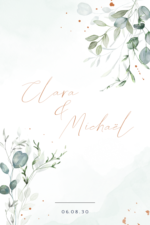 Faire-part de mariage avec branches d'eucalyptus en aquarelle
