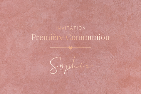 Faire-part de communion avec dorure rosée sur fond d'aspect velours
