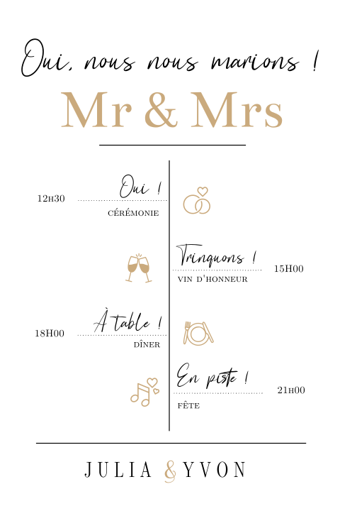 Faire-part de mariage avec des alliances et des coeurs