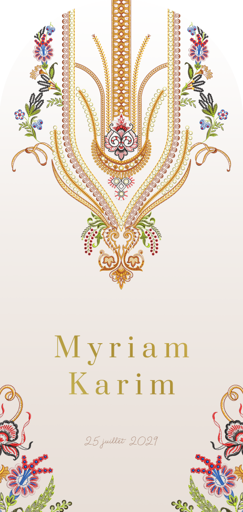 Faire-part de mariage en forme d'arc avec motif moyen-oriental