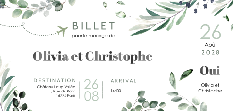 Faire-part de mariage avec des feuilles d'eucalyptus