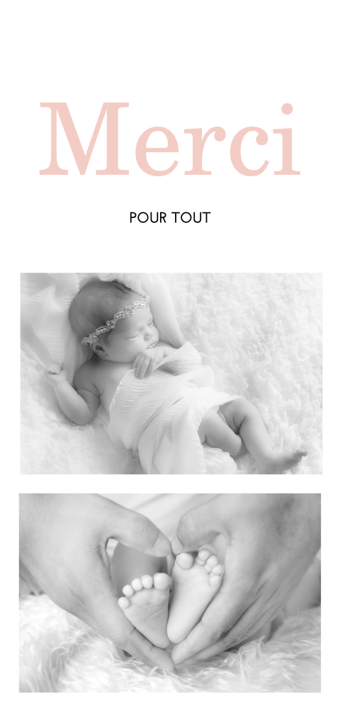 Carte de remerciement avec photos et éléments roses