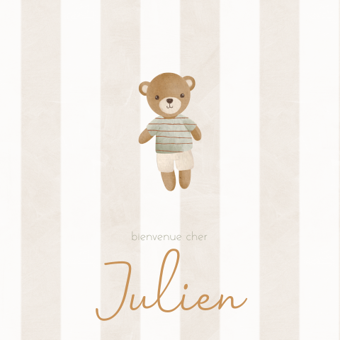 Faire-part de naissance avec petit ours et rayures