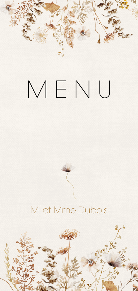 Carte de menu avec des fleurs des champs
