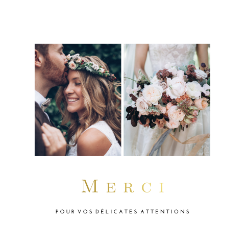 Carte de remerciement de mariage avec dorure et deux photos