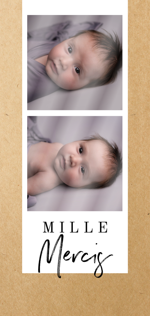 Carte de remerciement avec un fond aspect kraft et photos