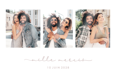 Carte de remerciement moderne avec trois photos et un dessin "Couple"
