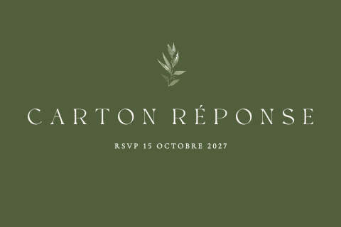 Carton réponse mariage avec feuille olivier sur fond vert