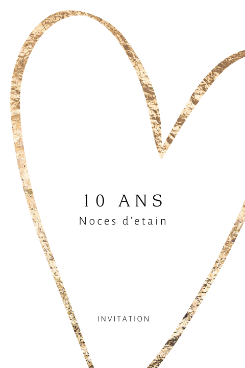 Invitation noces d'etain avec un cœur jaune-or