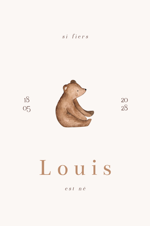 Faire-part de naissance avec petit ours brun