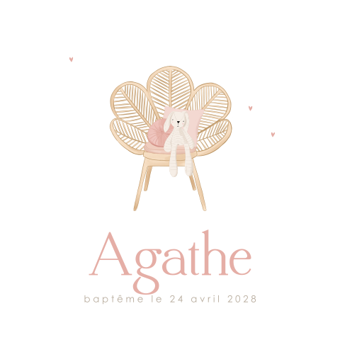 Faire-part de baptême de type bohème avec lapin en peluche