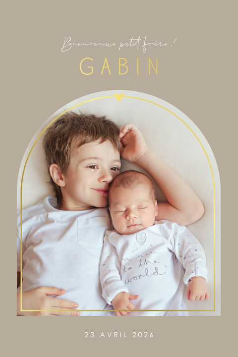 Faire-part de naissance avec photo en arche et dorure
