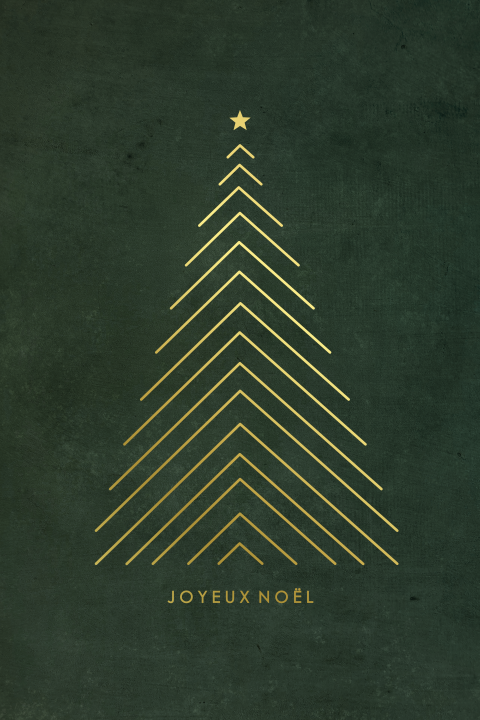 Carte de Noël professionnelle avec un sapin doré sur fond vert foncé