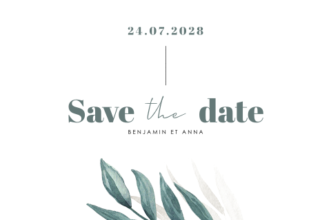 Save the date moderne avec des branches vertes et beiges