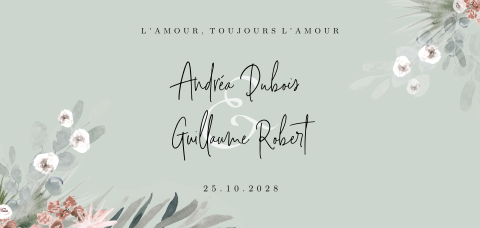 Faire-part de mariage avec des fleurs aquarelles sur fond turquoise