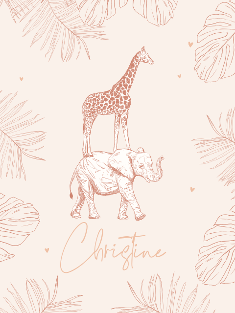 Toile chambre d'enfant avec éléphant et girafe