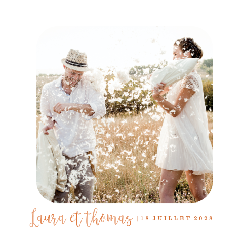 Faire-part de mariage simple avec écriture en vernis et une photo