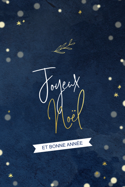 Carte de Noël classique sur fond bleu foncé avec un effet bokeh
