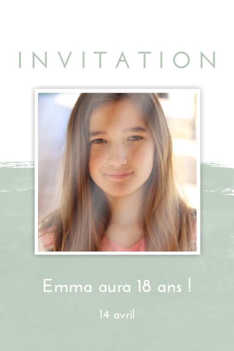 Carte d'invitation pour le 18e anniversaire avec une aquarelle verte
