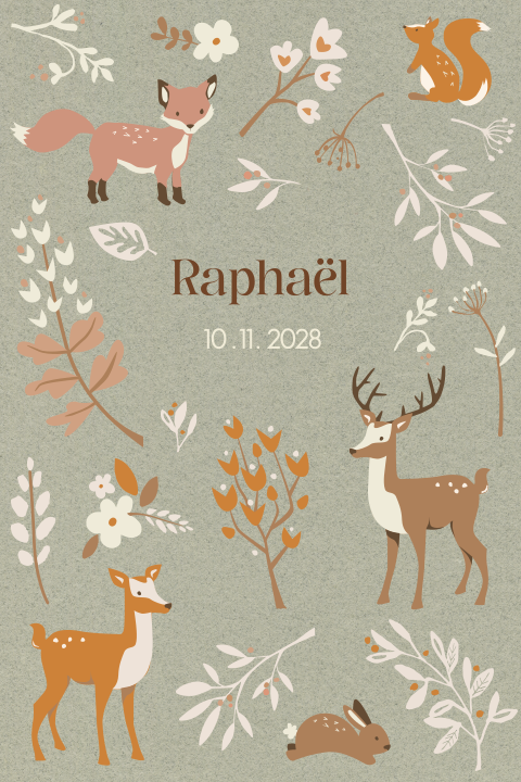 Adorable faire-part de naissance avec des animaux de la forêt