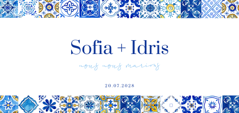 Faire-part de mariage avec tuiles portugaises bleues et jaunes