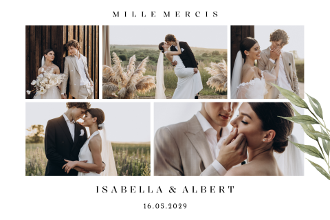 Carte magnet pour remerciement mariage avec patchwork de photos