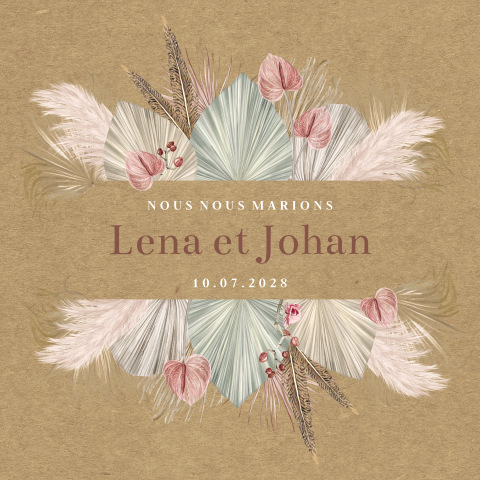 Faire-part avec motif floral en aspect kraft