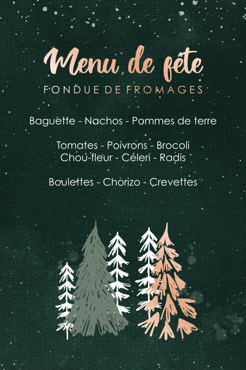 Menu avec forêt de sapins et dorure rosée