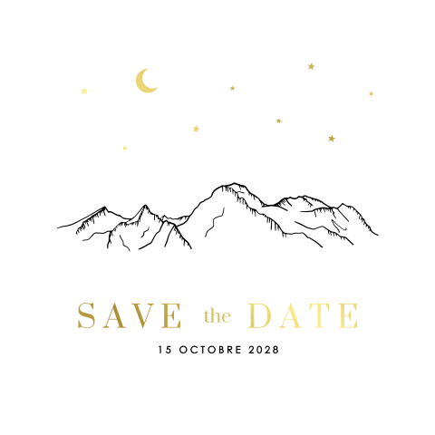 Save the date avec des montagnes et des dorures